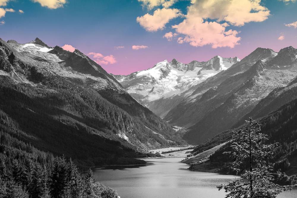 Pixxprint ruhiger See in Berglandschaft, Glasbild Neueste Mode