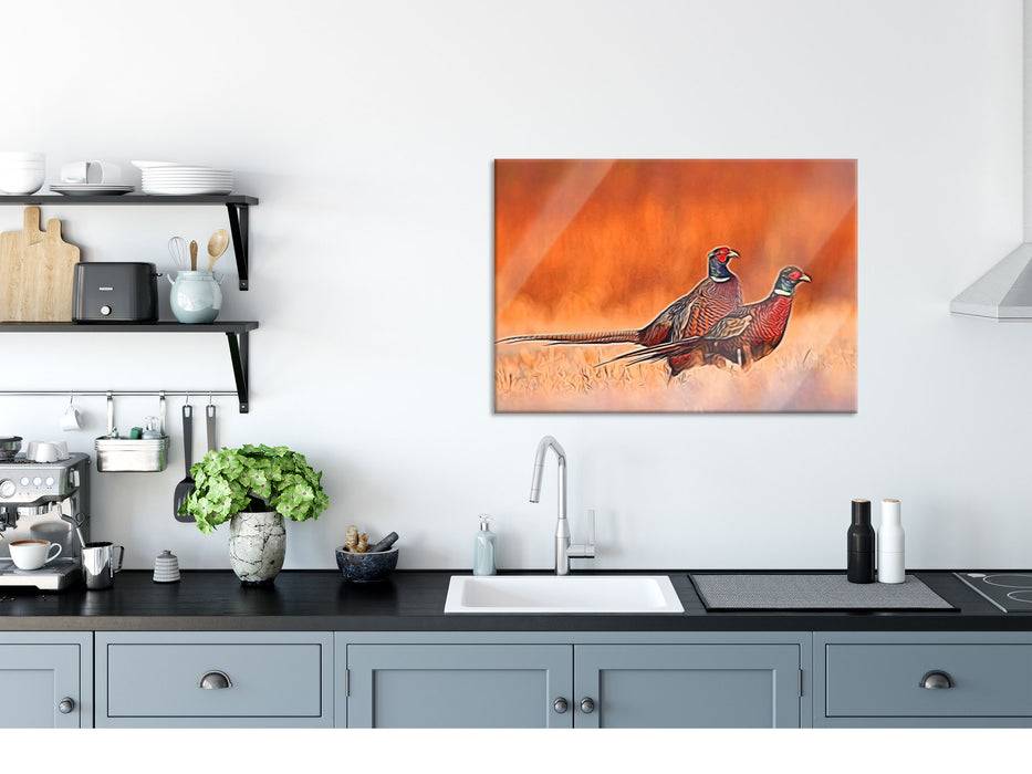 Pixxprint Elegante Fasane, Glasbild Zeitlich begrenztes Angebot