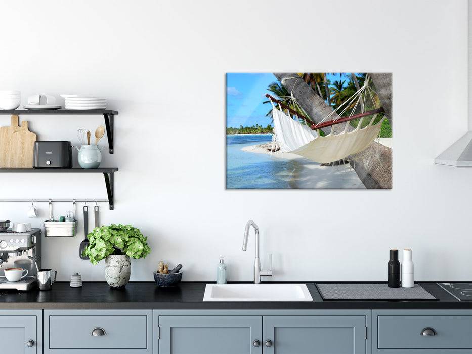 Pixxprint Gemütliche Hängematte am Strand, Glasbild Exklusive Angebote