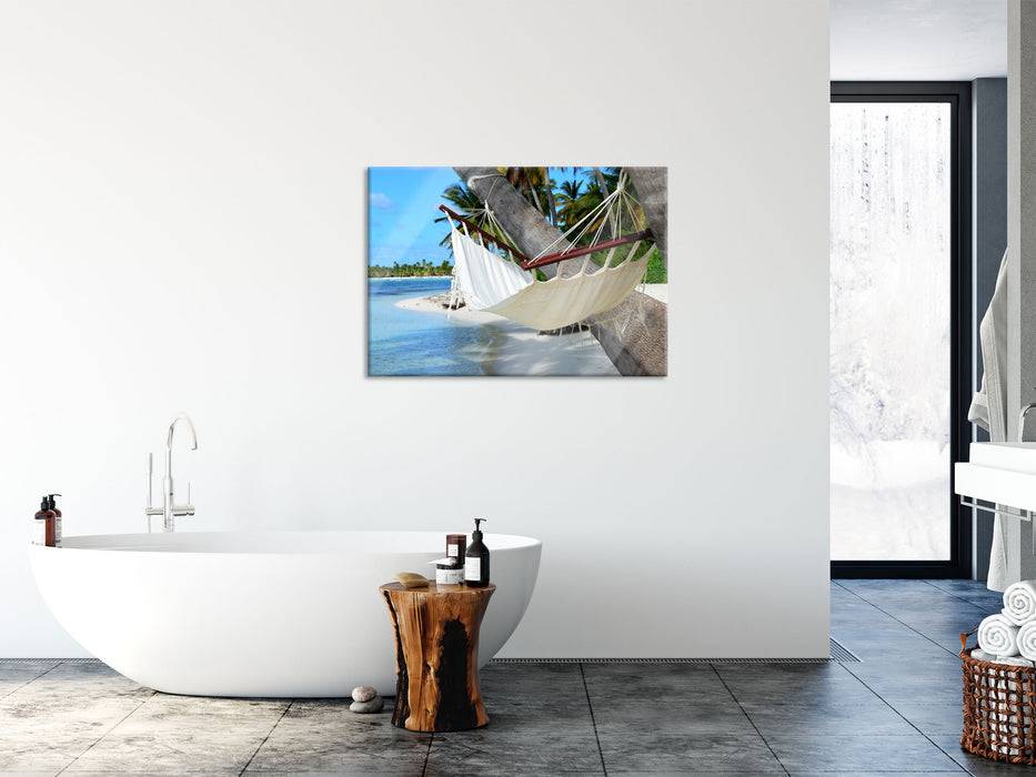 Pixxprint Gemütliche Hängematte am Strand, Glasbild Exklusive Angebote