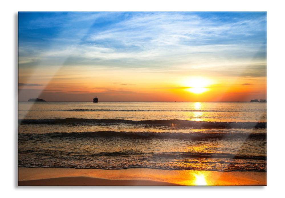 Pixxprint Strand Sonnenuntergang wunderschön, Glasbild