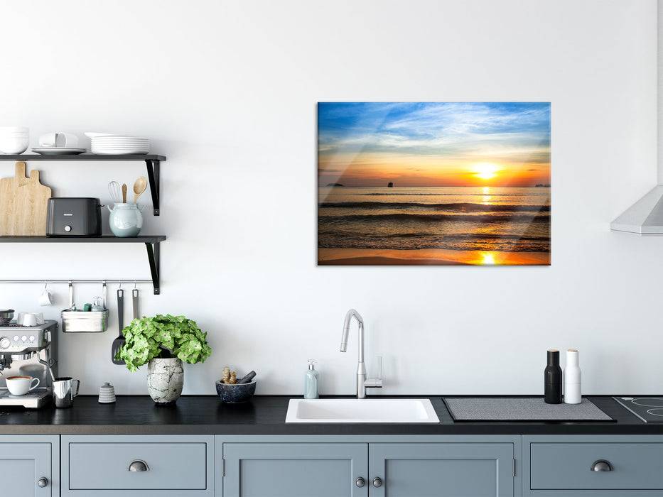 Pixxprint Strand Sonnenuntergang wunderschön, Glasbild Blitzangebot