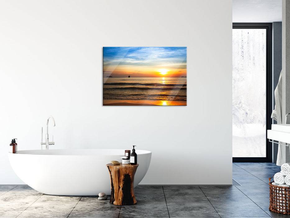 Pixxprint Strand Sonnenuntergang wunderschön, Glasbild Blitzangebot
