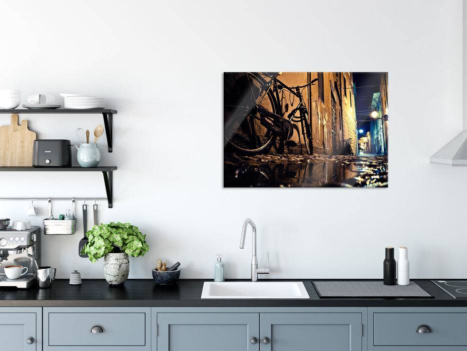 Pixxprint Seitengasse mit Fahrrad, Glasbild Saisonale Angebote