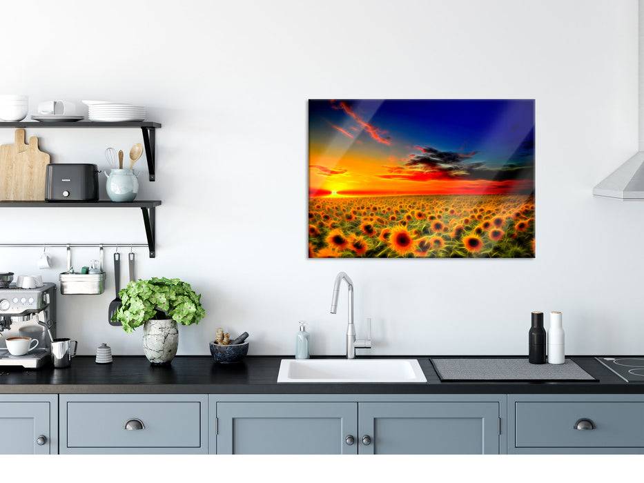 Pixxprint Wunderschönes Sonnenblumenfeld, Glasbild Räumungsverkauf