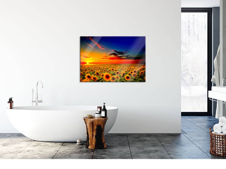 Pixxprint Wunderschönes Sonnenblumenfeld, Glasbild Räumungsverkauf