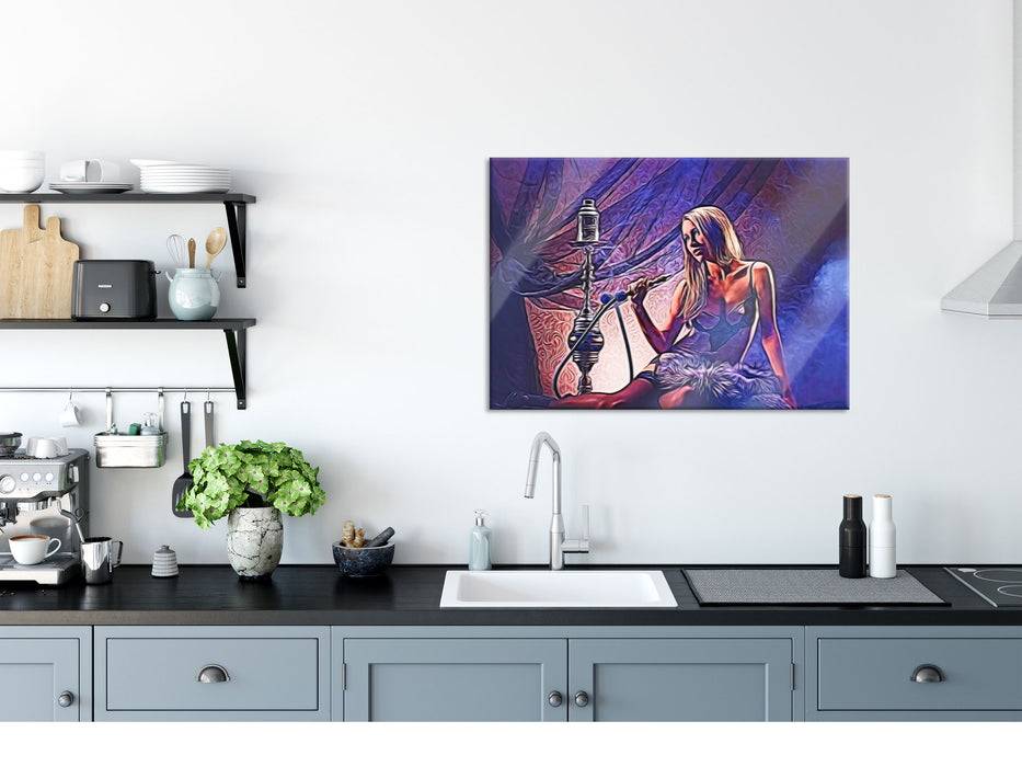 Pixxprint Attraktive Frau mit Shisha, Glasbild Sonderangebote