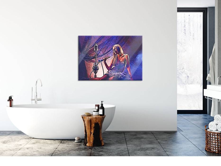 Pixxprint Attraktive Frau mit Shisha, Glasbild Sonderangebote