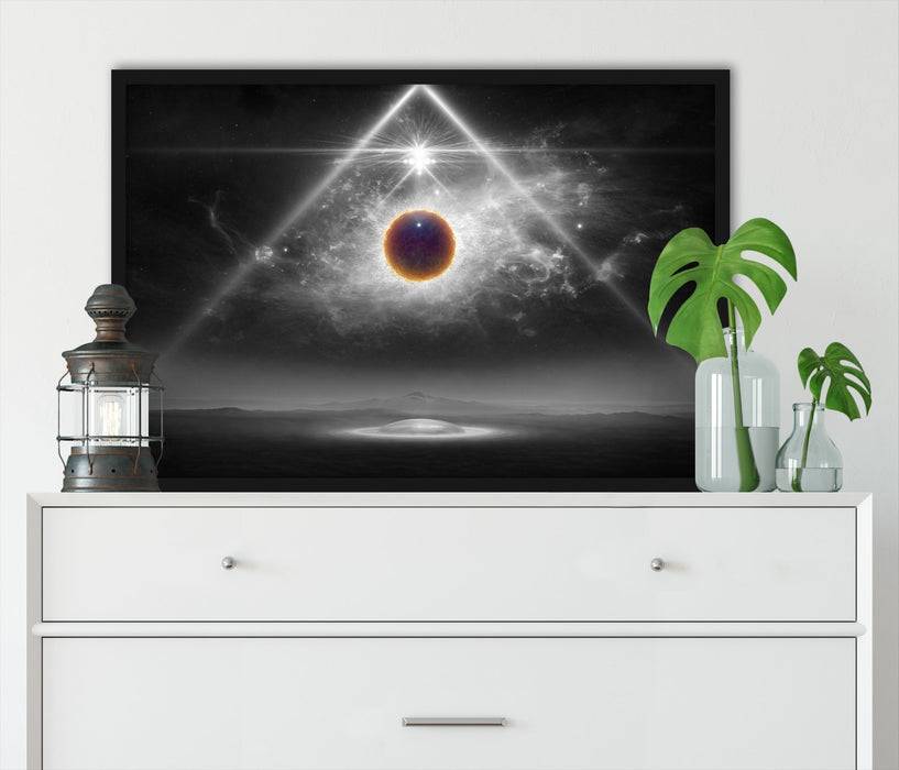 Pixxprint Science Fiction Collage Planeten im Weltraum B&W Detail, Poster mit Bilderrahmen Super Sparpreis