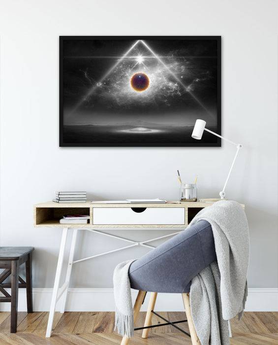 Pixxprint Science Fiction Collage Planeten im Weltraum B&W Detail, Poster mit Bilderrahmen Super Sparpreis