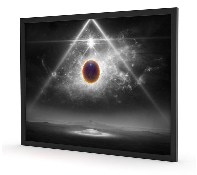 Pixxprint Science Fiction Collage Planeten im Weltraum B&W Detail, Poster mit Bilderrahmen Super Sparpreis