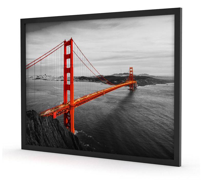 Pixxprint Golden Gate Bridge bei Sonnenuntergang B&W Detail, Poster mit Bilderrahmen JETZT KAUFEN