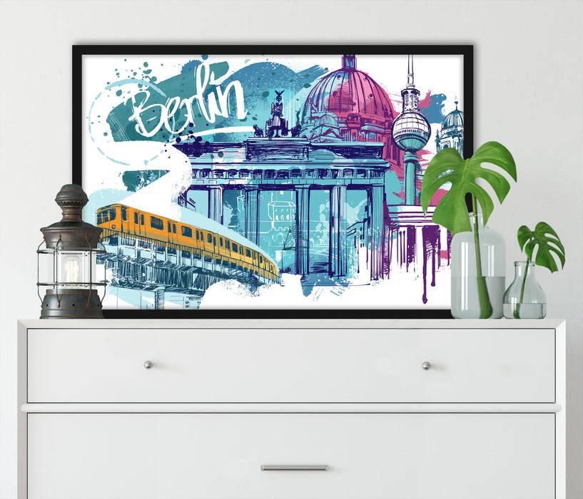 Pixxprint Berlin und seine Wahrzeichen Abstrakt, Poster mit Bilderrahmen Discount Store für neue Produkte
