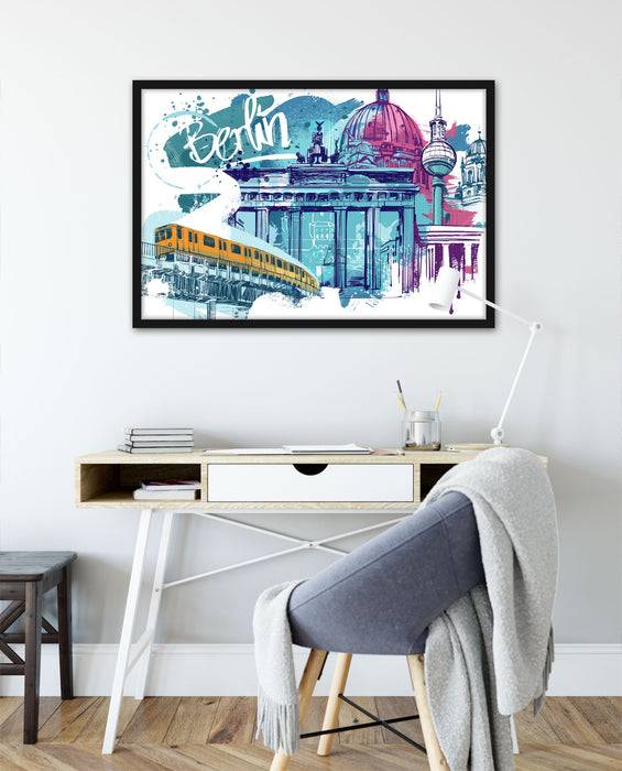 Pixxprint Berlin und seine Wahrzeichen Abstrakt, Poster mit Bilderrahmen Discount Store für neue Produkte