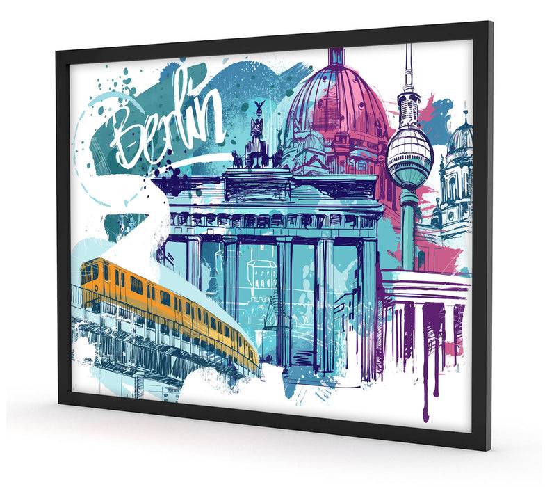 Pixxprint Berlin und seine Wahrzeichen Abstrakt, Poster mit Bilderrahmen Discount Store für neue Produkte
