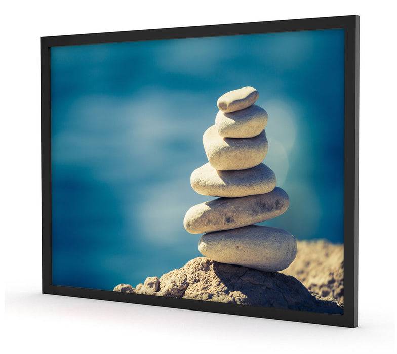 Pixxprint Steinpyramide am Strand, Poster mit Bilderrahmen Clearance-Verkauf