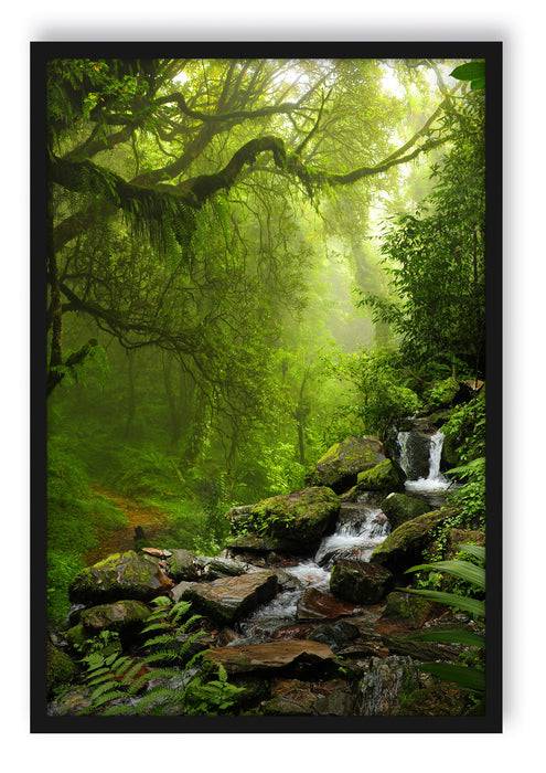 Pixxprint Kleinder Wasserfall im Dschungel, Poster mit Bilderrahmen