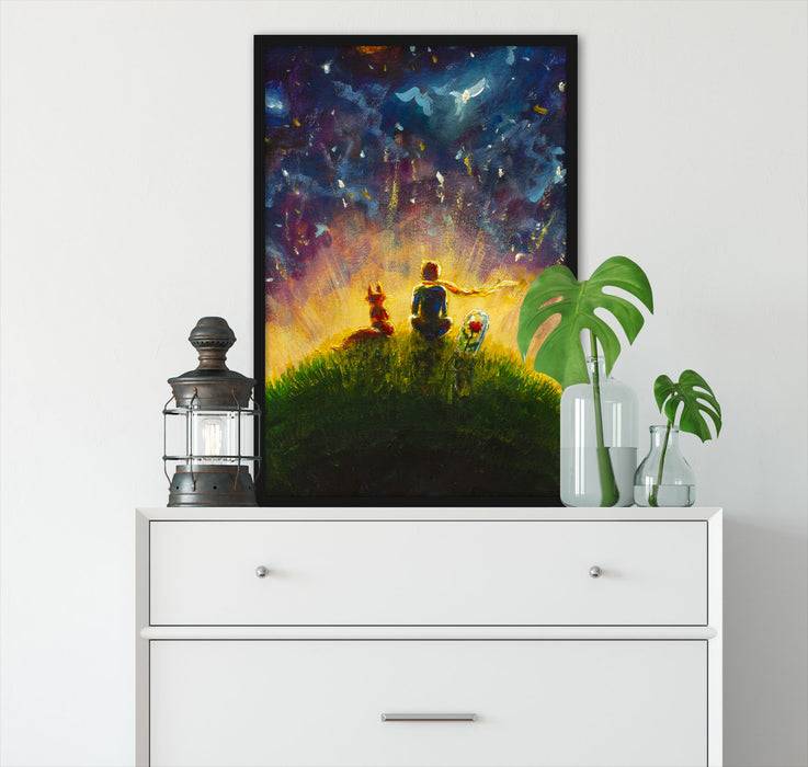 Pixxprint Ölgemälde "Der kleine Prinz", Poster mit Bilderrahmen Speichern exportieren