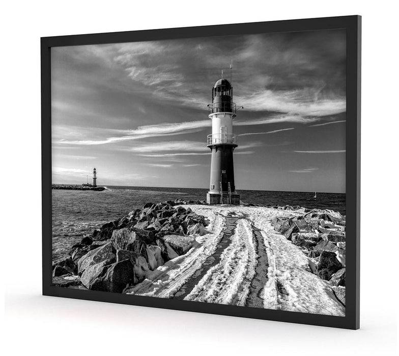 Pixxprint Molentürme in Warnemünde im Winter, Monochrome, Poster mit Bilderrahmen Rabatte dieses Monats