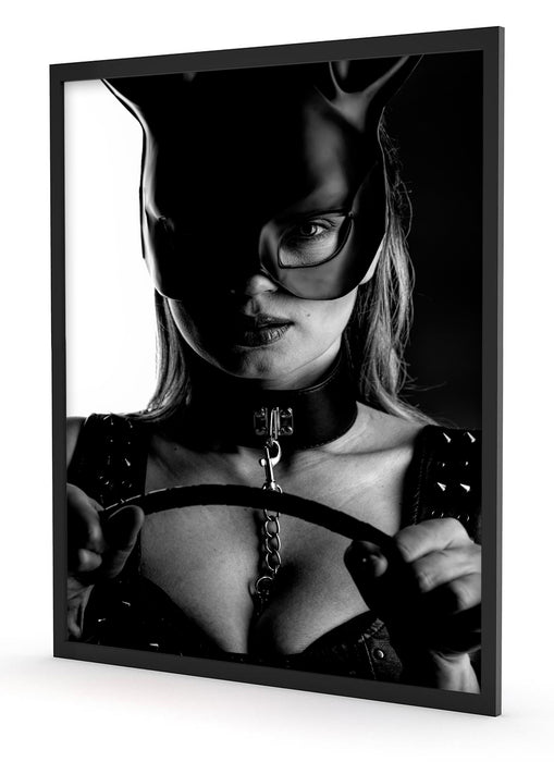 Pixxprint Sexy Frau mit Halsband und Hasenmaske, Monochrome, Poster mit Bilderrahmen Schlussverkauf