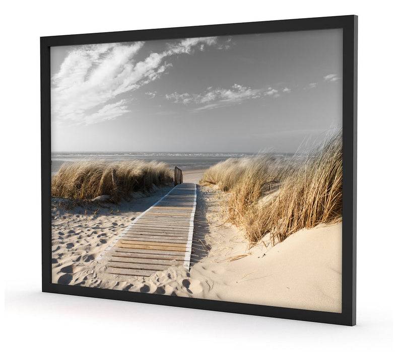 Pixxprint Weg zum Strand durch die Dünen B&W Detail, Poster mit Bilderrahmen Kostenloser Versand