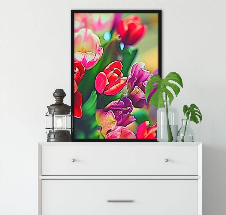 Pixxprint Farbenfroher Tulpenstrauß, Poster mit Bilderrahmen Flash Sale