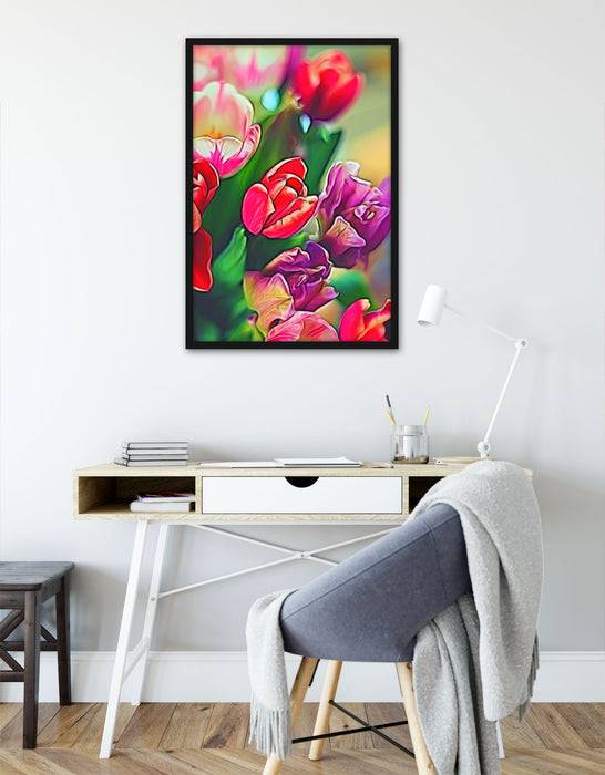 Pixxprint Farbenfroher Tulpenstrauß, Poster mit Bilderrahmen Flash Sale