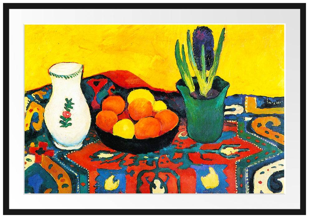 Pixxprint August Macke - Stillleben Still Life Hyacinths Carpet , im Galerie-Passepartout Bilderrahmen Saisonschlussverkauf