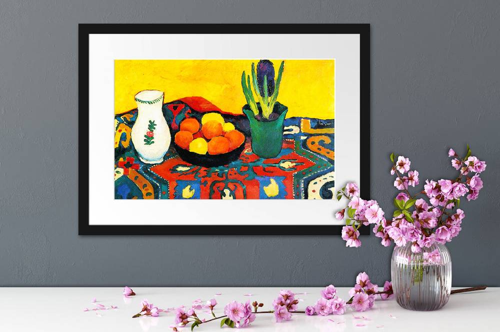 Pixxprint August Macke - Stillleben Still Life Hyacinths Carpet , im Galerie-Passepartout Bilderrahmen Saisonschlussverkauf