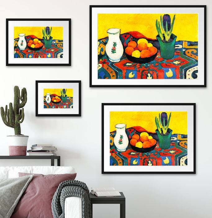 Pixxprint August Macke - Stillleben Still Life Hyacinths Carpet , im Galerie-Passepartout Bilderrahmen Saisonschlussverkauf