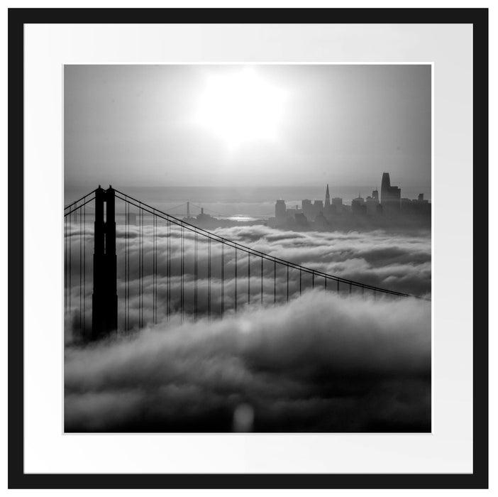 Pixxprint Golden Gate Bridge im Sonnenaufgang, Monochrome, im Galerie-Passepartout Bilderrahmen Black Friday