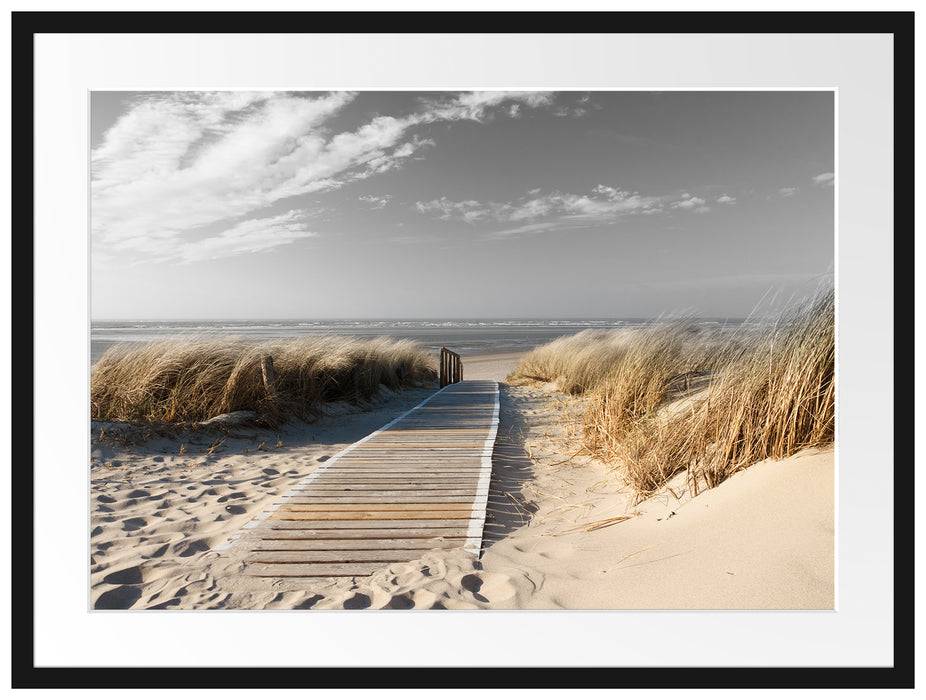 Pixxprint Weg zum Strand durch die Dünen B&W Detail, im Galerie-Passepartout Bilderrahmen Heißer Verkauf