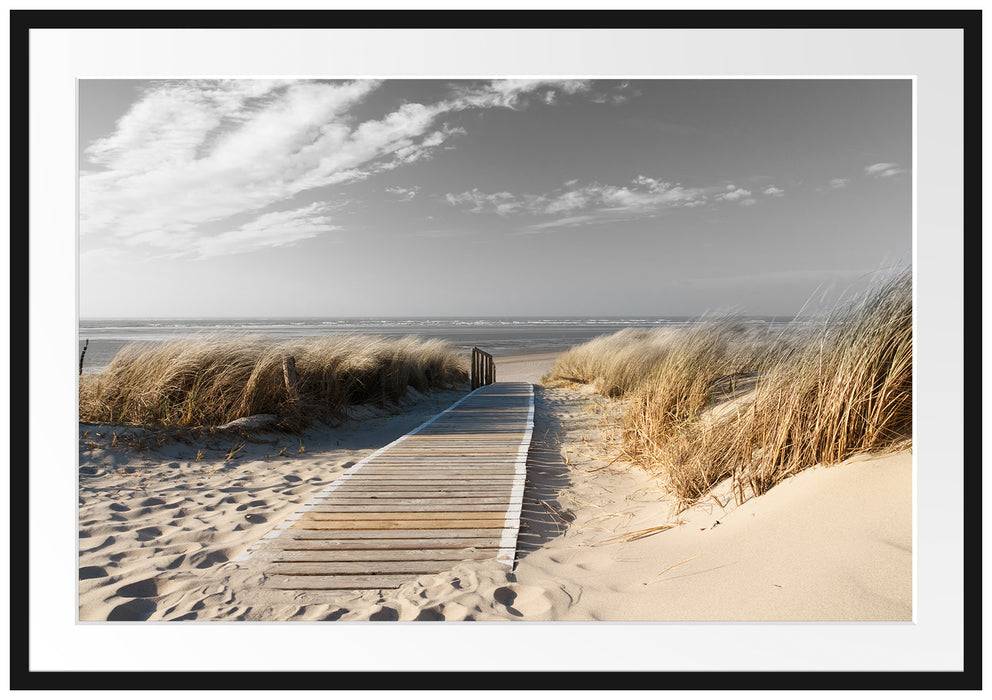 Pixxprint Weg zum Strand durch die Dünen B&W Detail, im Galerie-Passepartout Bilderrahmen Heißer Verkauf