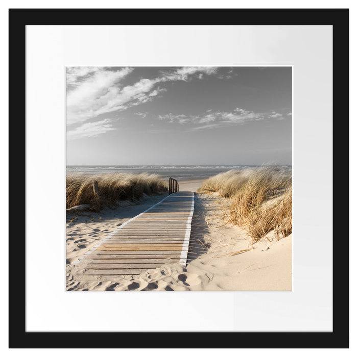Pixxprint Weg zum Strand durch die Dünen B&W Detail, im Galerie-Passepartout Bilderrahmen Heißer Verkauf