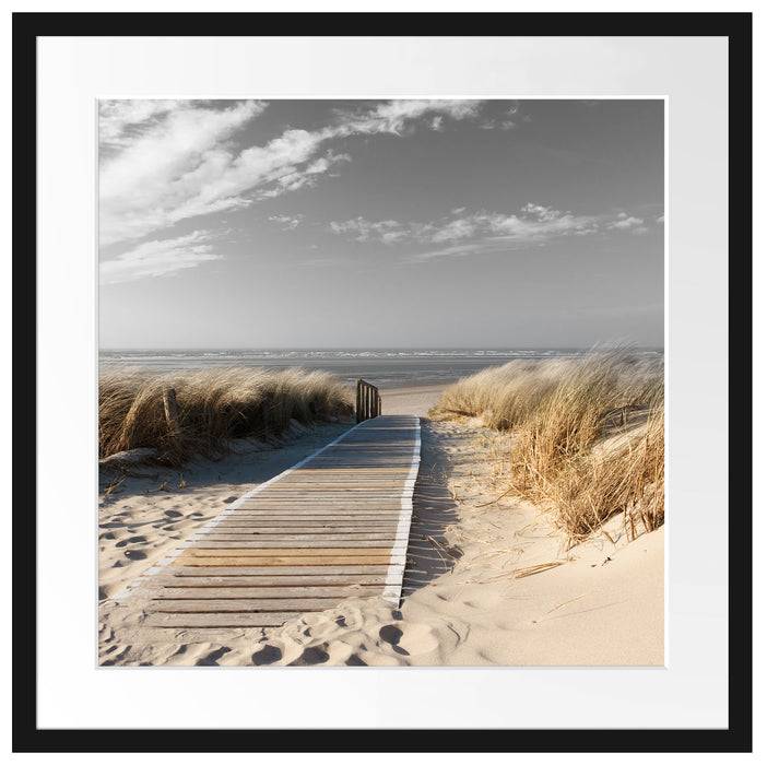 Pixxprint Weg zum Strand durch die Dünen B&W Detail, im Galerie-Passepartout Bilderrahmen Heißer Verkauf