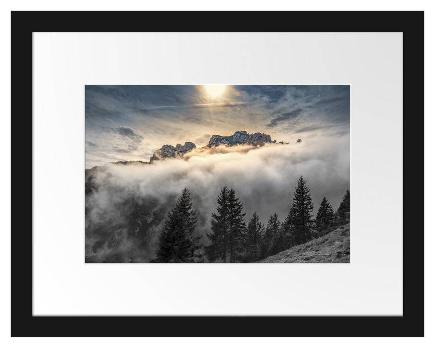 Pixxprint Aufsteigende Wolken in den Dolomiten B&W Detail, im Galerie-Passepartout Bilderrahmen