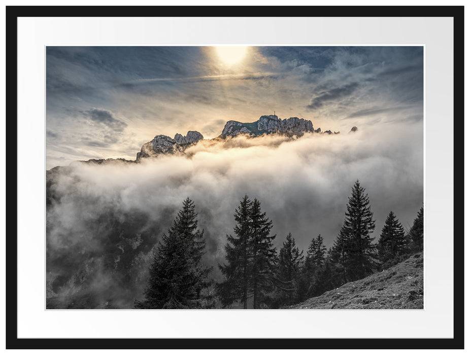 Pixxprint Aufsteigende Wolken in den Dolomiten B&W Detail, im Galerie-Passepartout Bilderrahmen Neueste Mode