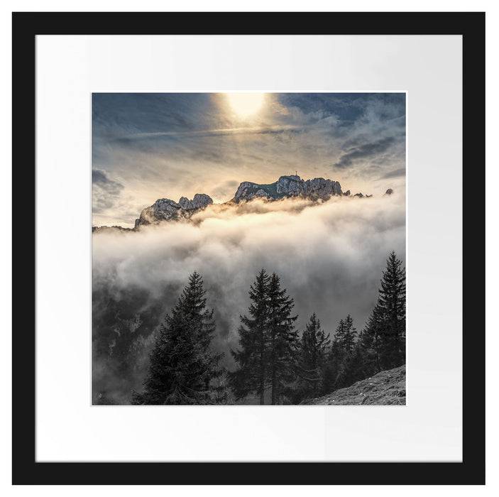 Pixxprint Aufsteigende Wolken in den Dolomiten B&W Detail, im Galerie-Passepartout Bilderrahmen Neueste Mode