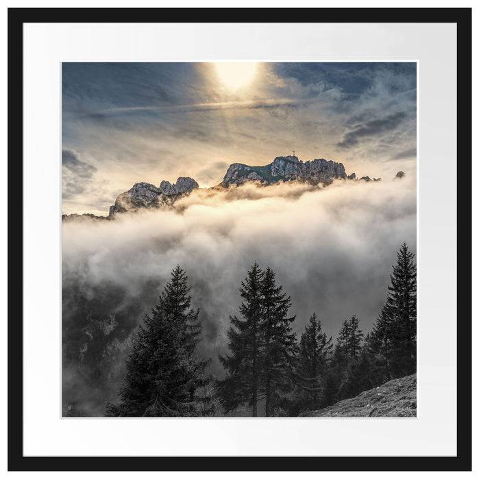 Pixxprint Aufsteigende Wolken in den Dolomiten B&W Detail, im Galerie-Passepartout Bilderrahmen Neueste Mode