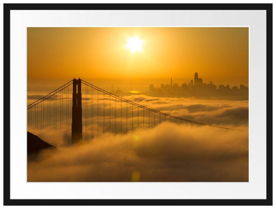 Pixxprint Golden Gate Bridge im Sonnenaufgang, im Galerie-Passepartout Bilderrahmen Saisonale Angebote