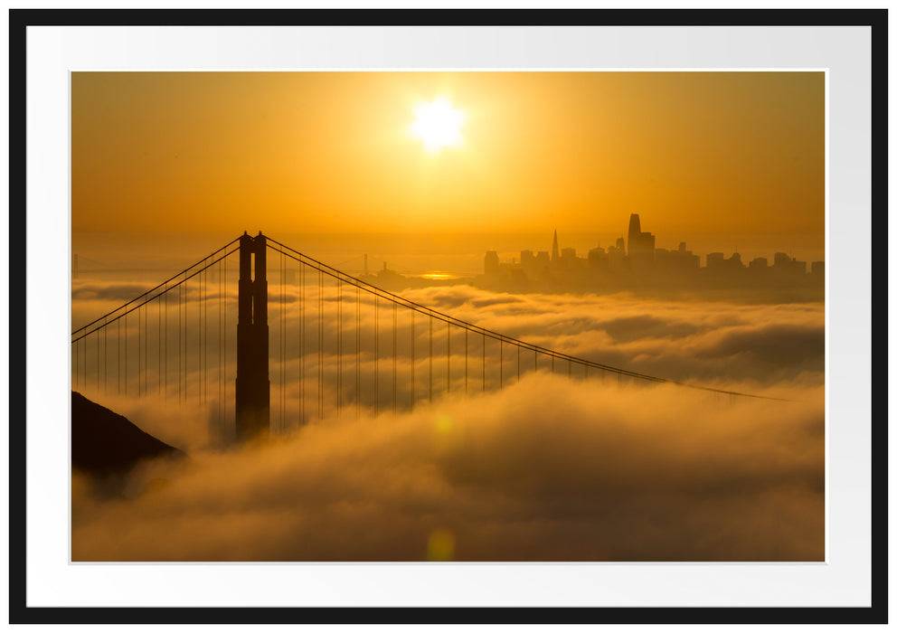 Pixxprint Golden Gate Bridge im Sonnenaufgang, im Galerie-Passepartout Bilderrahmen Saisonale Angebote
