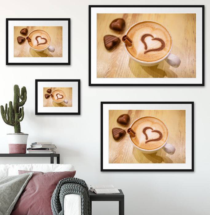 Pixxprint Leckerer Cappucino mit Herz, im Galerie-Passepartout Bilderrahmen Räumungsverkauf
