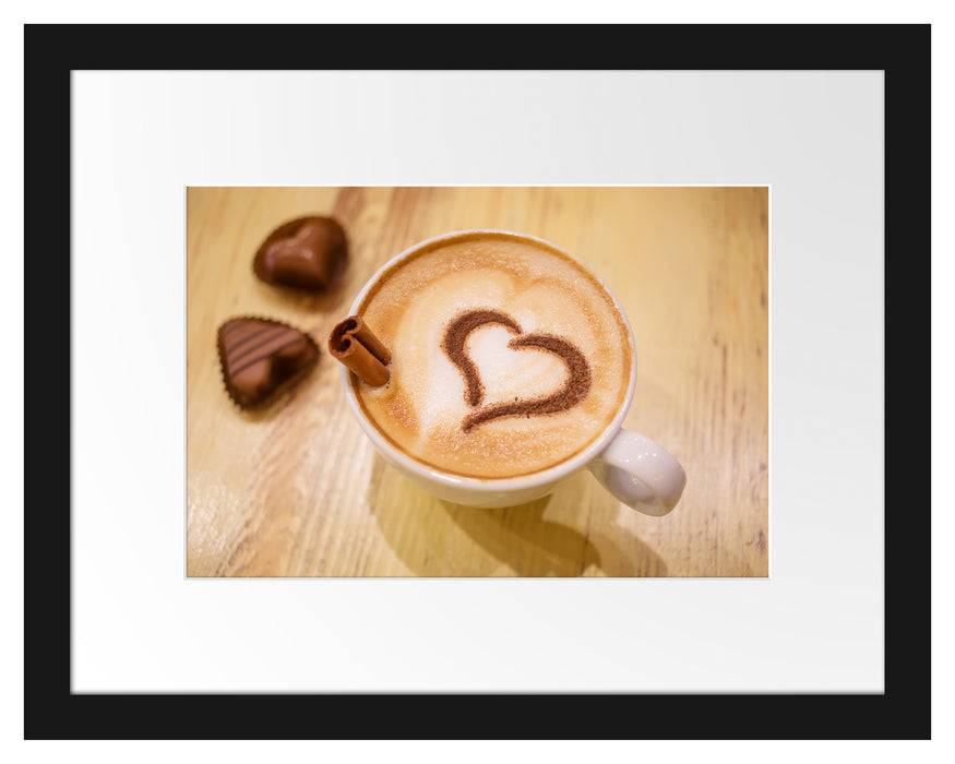 Pixxprint Leckerer Cappucino mit Herz, im Galerie-Passepartout Bilderrahmen Räumungsverkauf