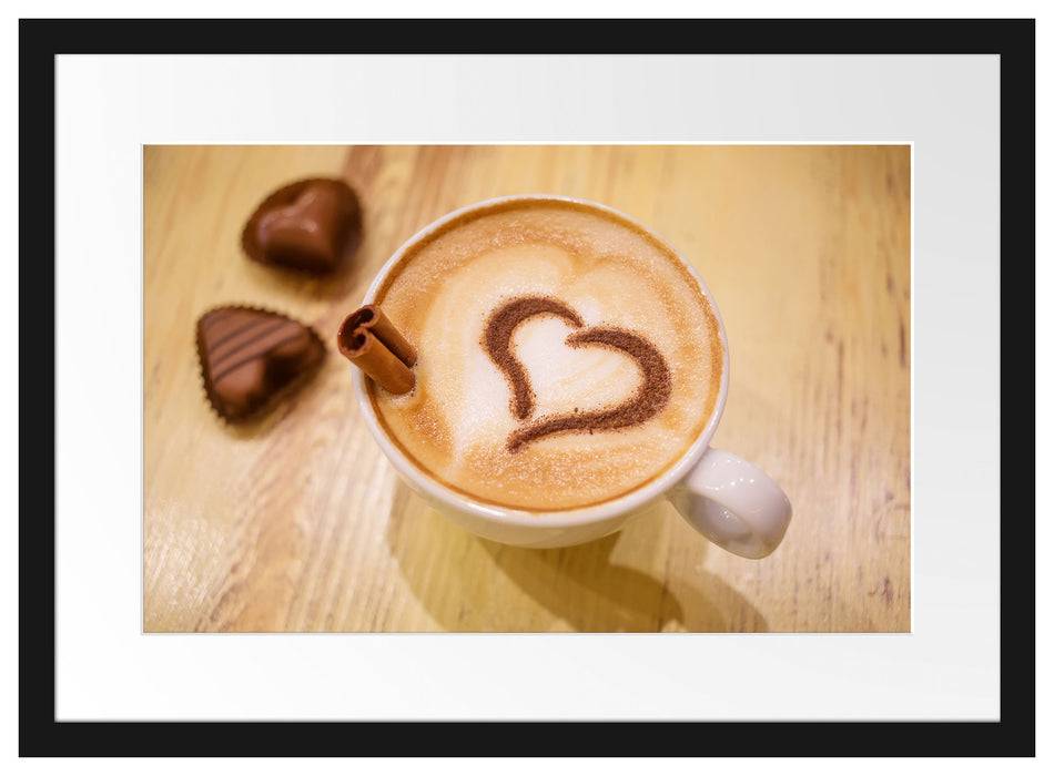 Pixxprint Leckerer Cappucino mit Herz, im Galerie-Passepartout Bilderrahmen Räumungsverkauf
