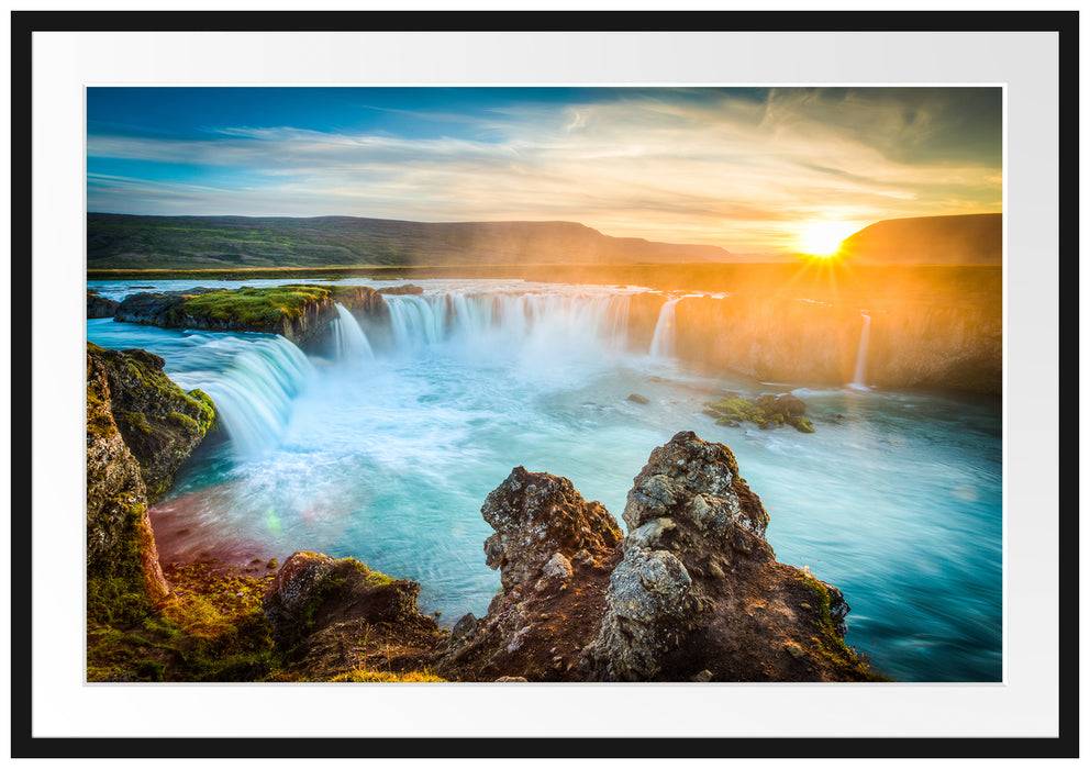 Pixxprint Wasserfall, im Passepartout Bilderrahmen