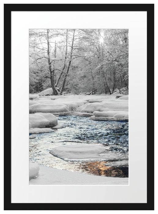 Pixxprint wunderschöner Bach im Winter, im Galerie-Passepartout Bilderrahmen Zeitbegrenzte Promotion