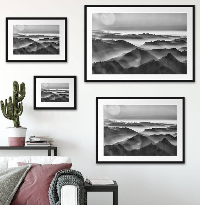 Pixxprint Wunderschöne Alpenberge, im Galerie-Passepartout Bilderrahmen Clearance-Verkauf