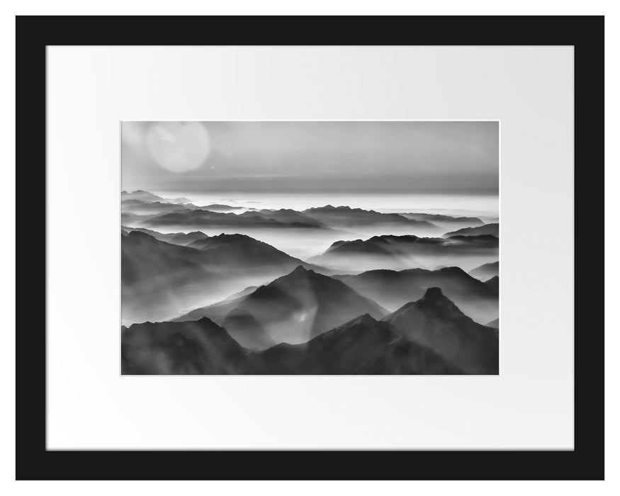 Pixxprint Wunderschöne Alpenberge, im Galerie-Passepartout Bilderrahmen Clearance-Verkauf