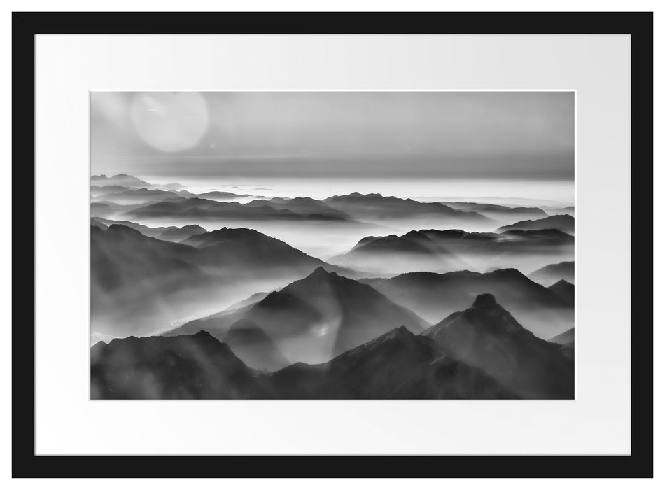 Pixxprint Wunderschöne Alpenberge, im Galerie-Passepartout Bilderrahmen Clearance-Verkauf