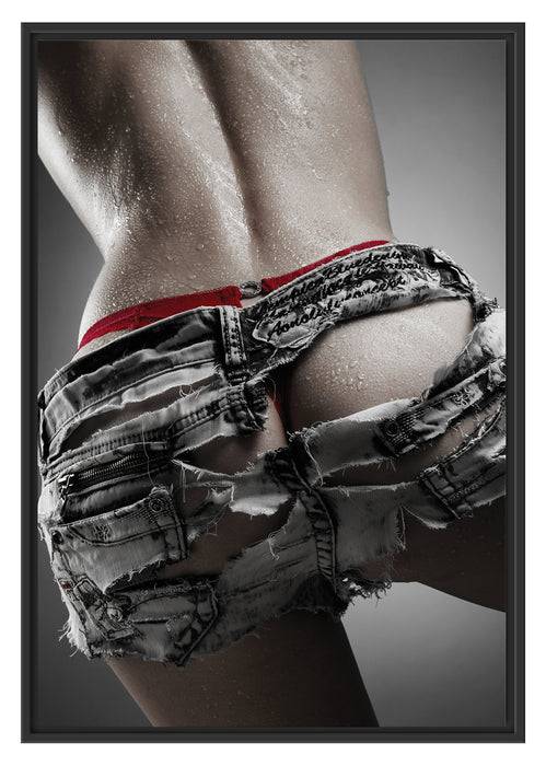 Pixxprint sexy Frauenhintern in Hotpants, im Schwebe-Effekt Bilderrahmen